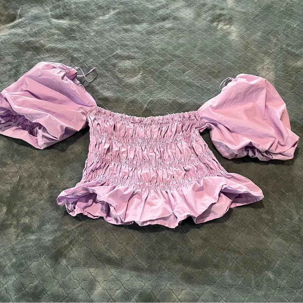 Astr Purple Princess Puff Sleeve corset waist Smocked‎ whimsical Blouse M